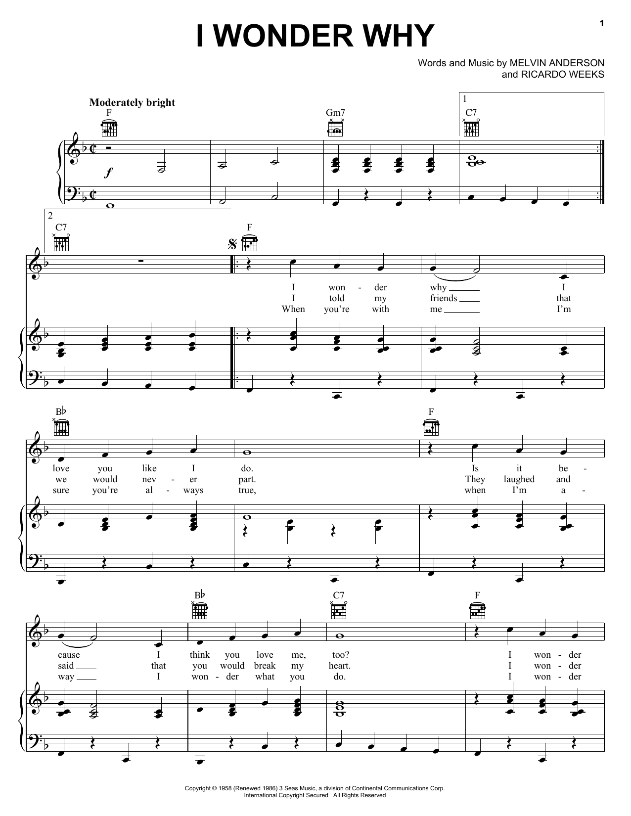 Download Dion & The Belmonts I Wonder Why Sheet Music and learn how to play Piano, Vocal & Guitar Chords (Right-Hand Melody) PDF digital score in minutes
