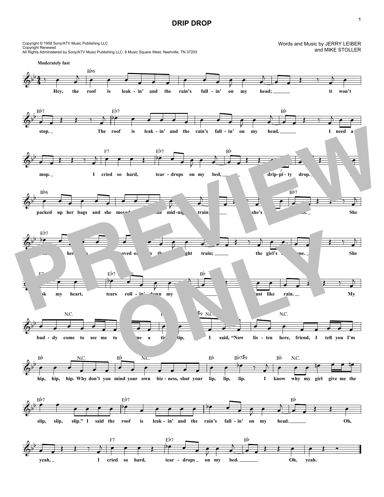 Download Dion Drip Drop Sheet Music and learn how to play Melody Line, Lyrics & Chords PDF digital score in minutes