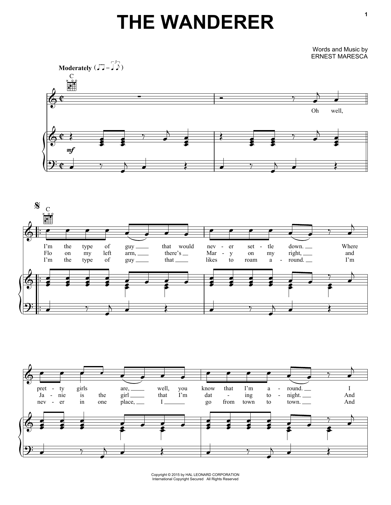 Download Dion The Wanderer Sheet Music and learn how to play Real Book – Melody, Lyrics & Chords PDF digital score in minutes