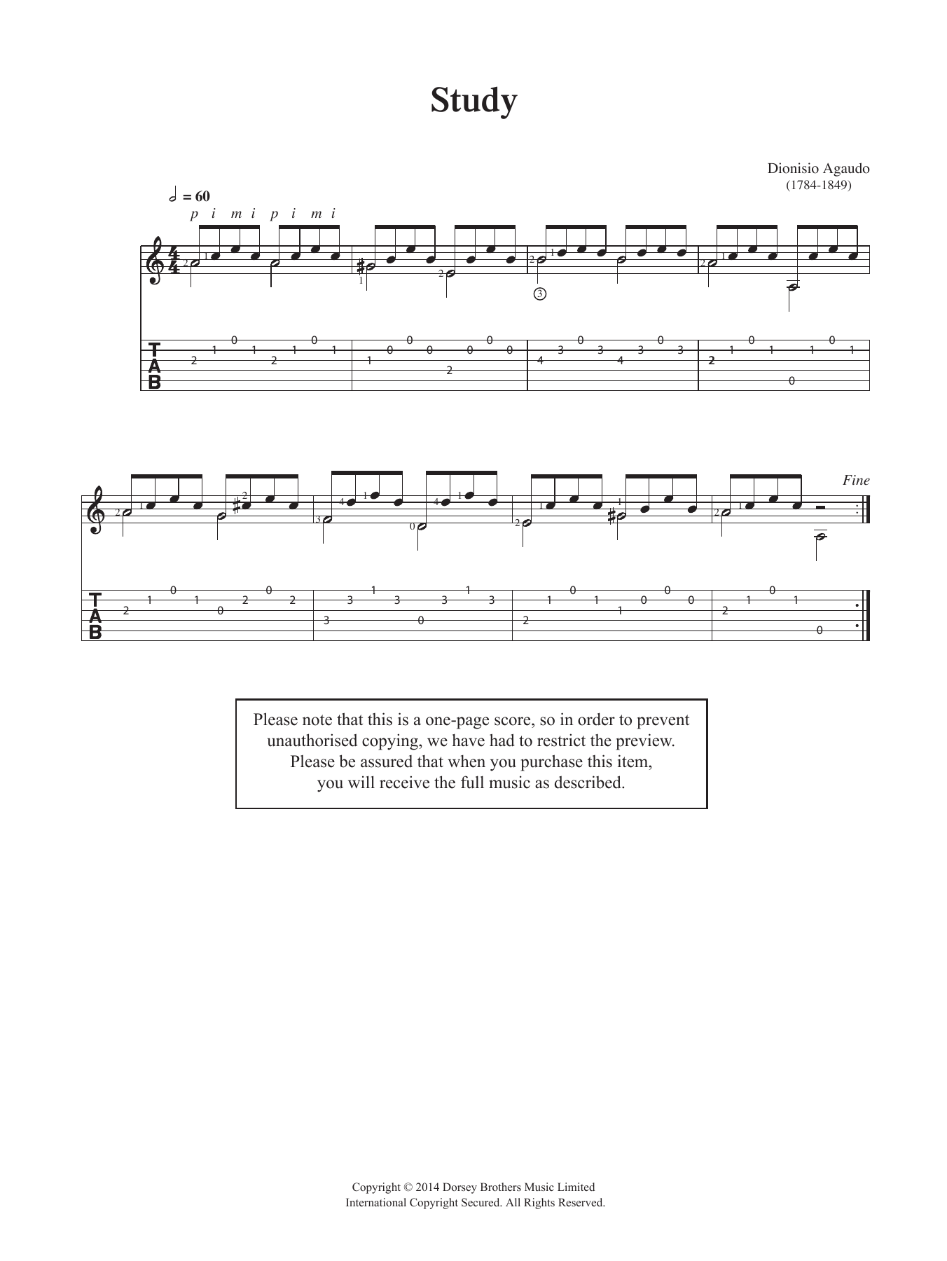 Download Dionisio Aguado Study Sheet Music and learn how to play Guitar PDF digital score in minutes