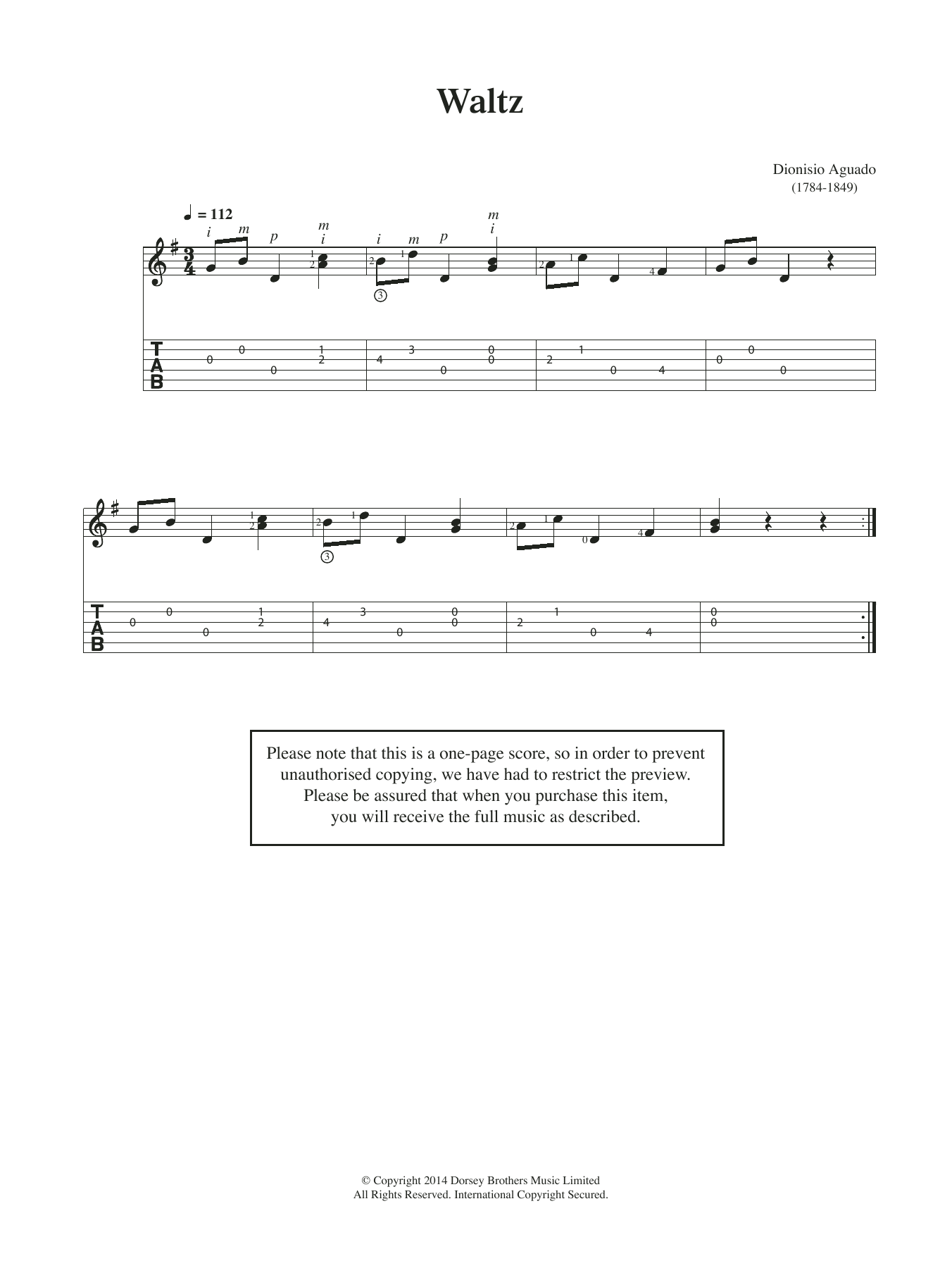 Download Dionisio Aguado Waltz Sheet Music and learn how to play Guitar PDF digital score in minutes