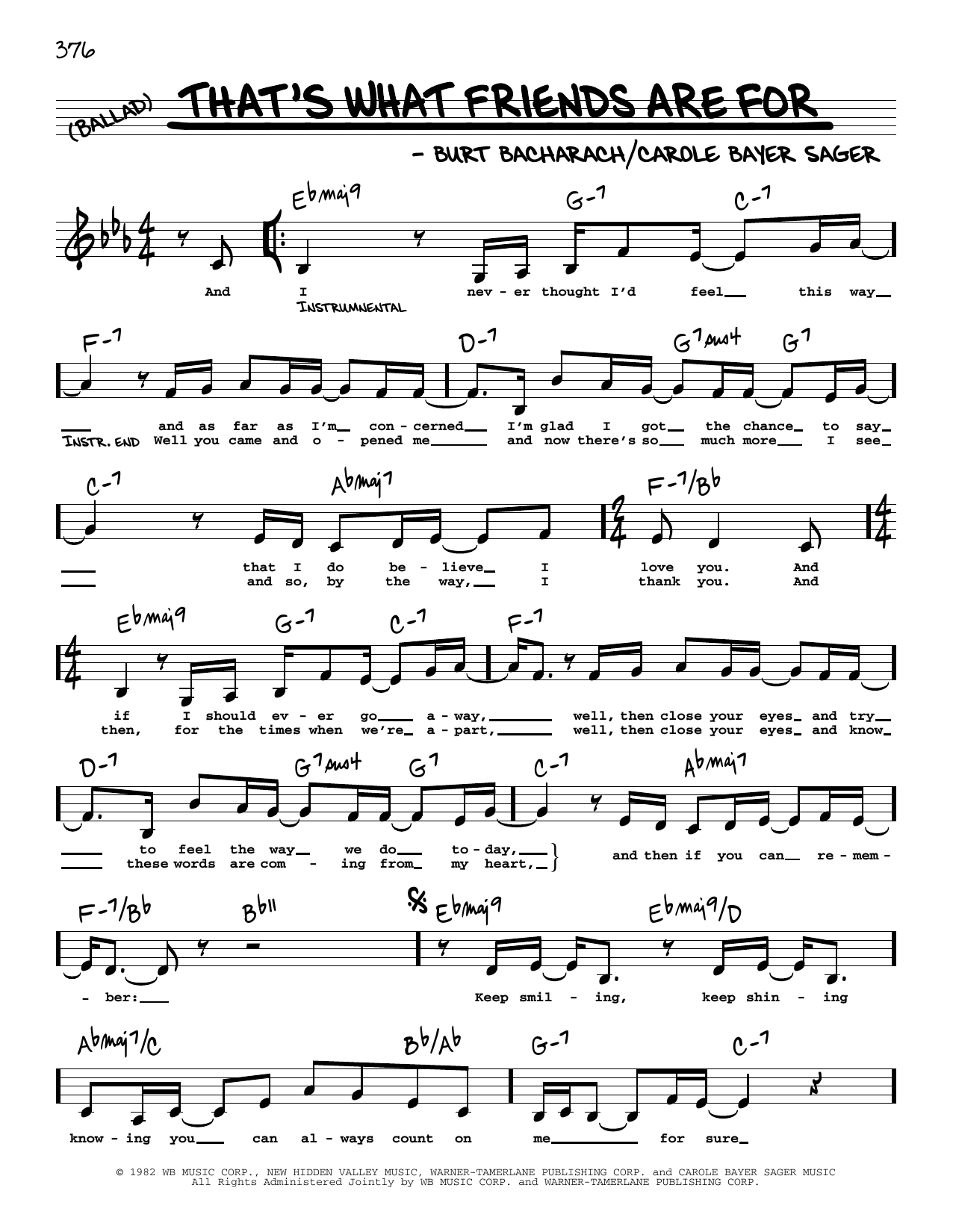 Download Dionne & Friends That's What Friends Are For (Low Voice) Sheet Music and learn how to play Real Book – Melody, Lyrics & Chords PDF digital score in minutes