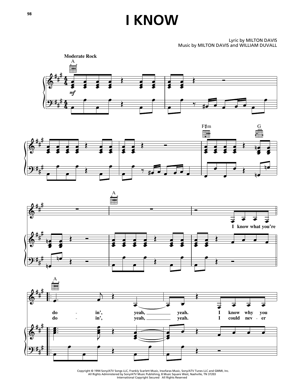 Download Dionne Farris I Know Sheet Music and learn how to play Piano, Vocal & Guitar Chords (Right-Hand Melody) PDF digital score in minutes