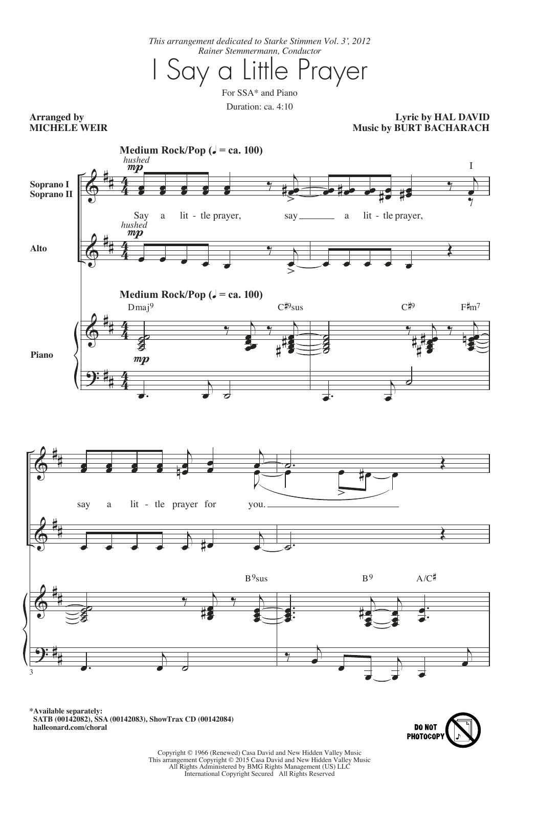 Download Aretha Franklin I Say A Little Prayer (arr. Michele Weir) Sheet Music and learn how to play SSA PDF digital score in minutes