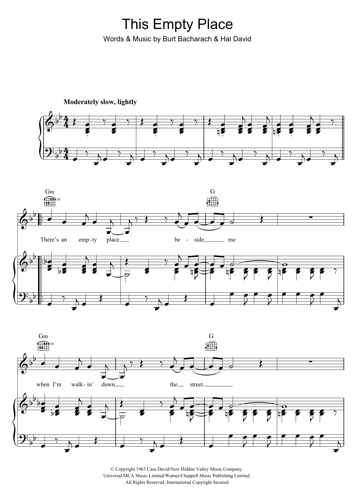 Download Dionne Warwick This Empty Place Sheet Music and learn how to play Piano, Vocal & Guitar (Right-Hand Melody) PDF digital score in minutes