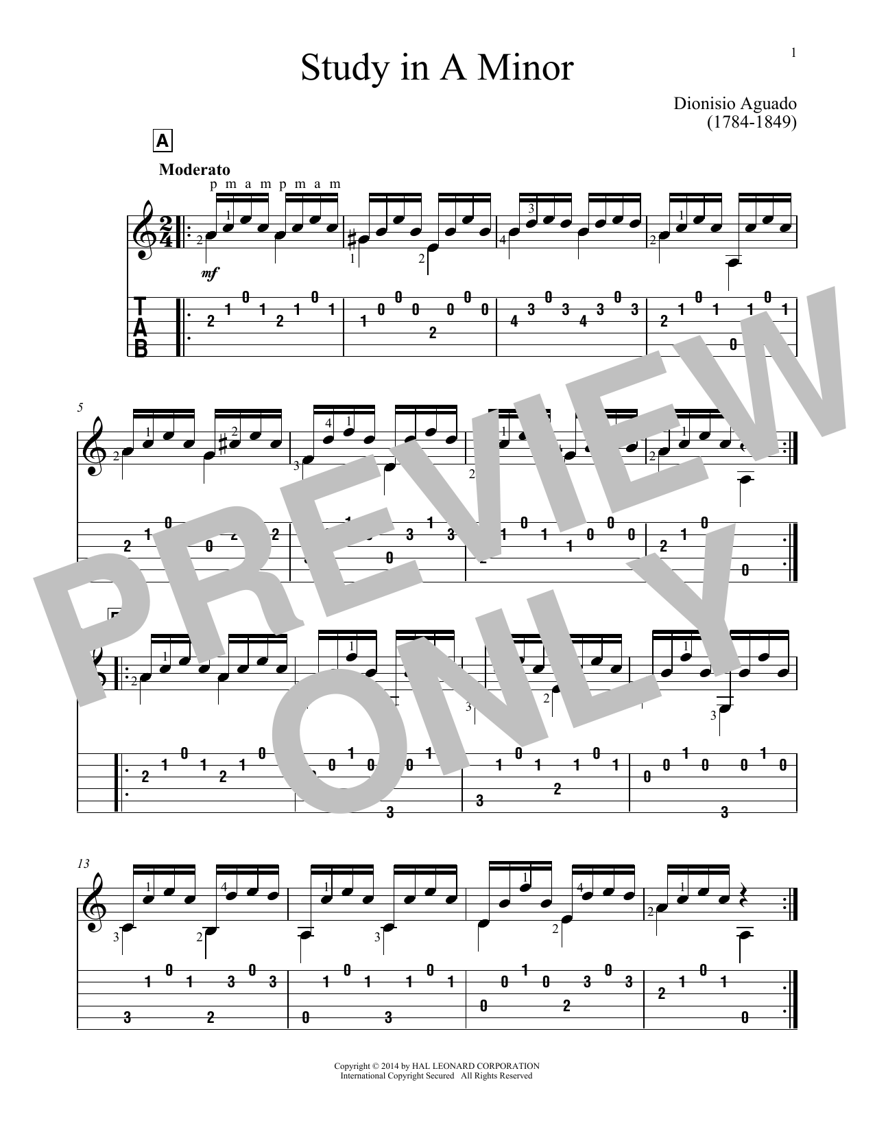 Download Dionisio Aguado Study In A Minor Sheet Music and learn how to play Guitar Tab PDF digital score in minutes