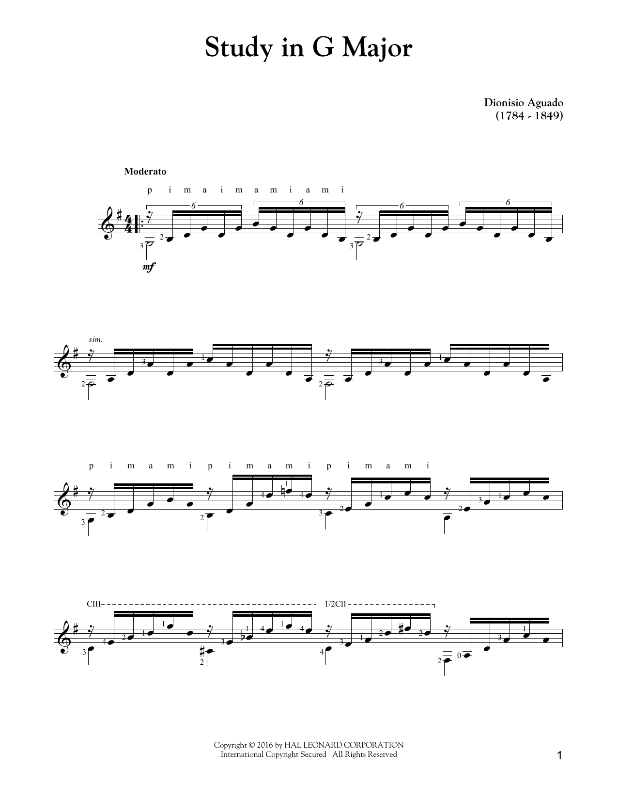 Download Dionisio Aguado Study In G Major Sheet Music and learn how to play Guitar Tab PDF digital score in minutes