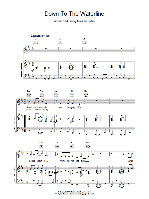 Download Dire Straits Down To The Waterline Sheet Music and learn how to play Guitar Tab PDF digital score in minutes