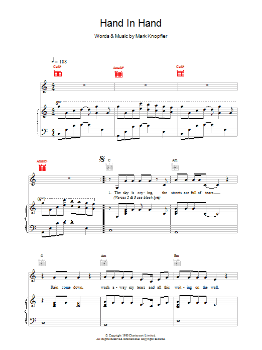 Download Dire Straits Hand In Hand Sheet Music and learn how to play Lyrics & Chords PDF digital score in minutes