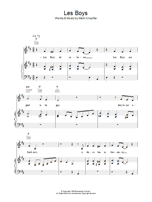 Download Dire Straits Les Boys Sheet Music and learn how to play Lyrics & Chords PDF digital score in minutes