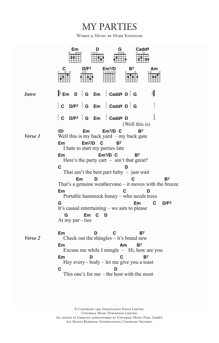 Download Dire Straits My Parties Sheet Music and learn how to play Lyrics & Chords PDF digital score in minutes