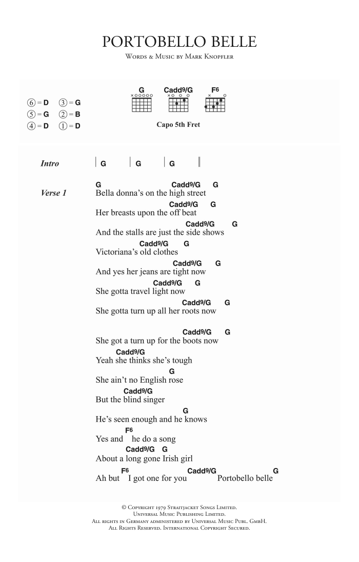 Download Dire Straits Portobello Belle Sheet Music and learn how to play Guitar Tab PDF digital score in minutes