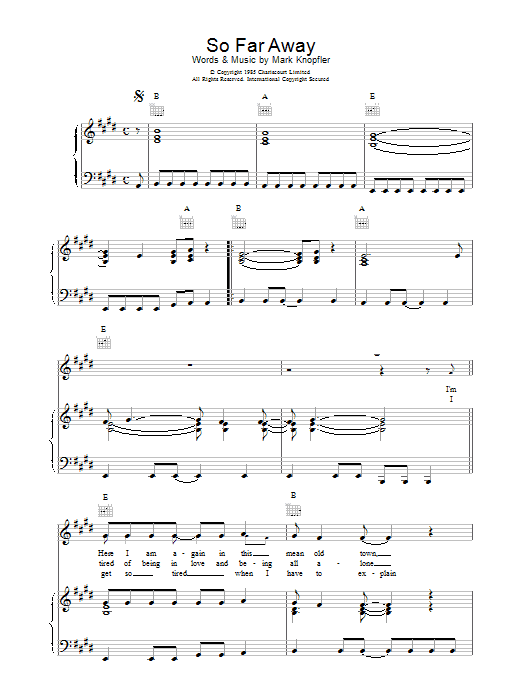 Download Dire Straits So Far Away Sheet Music and learn how to play Guitar Tab PDF digital score in minutes