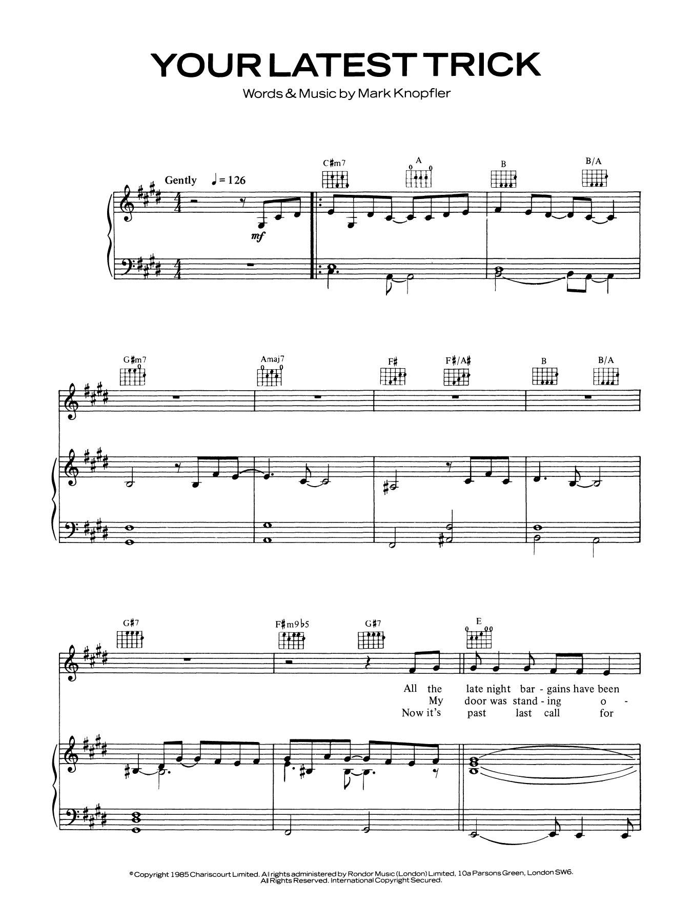 Download Dire Straits Your Latest Trick Sheet Music and learn how to play Lyrics & Chords PDF digital score in minutes