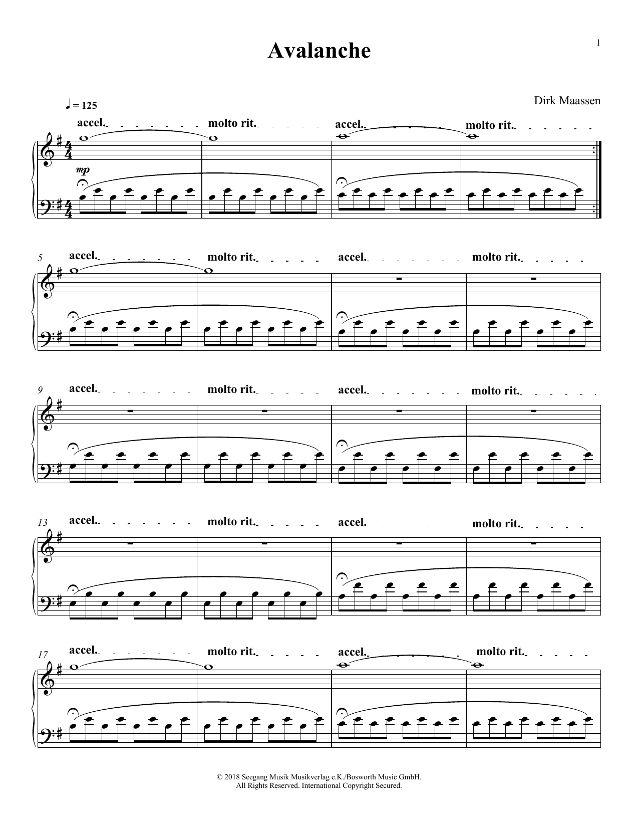Download Dirk Maassen Avalanche Sheet Music and learn how to play Piano Solo PDF digital score in minutes
