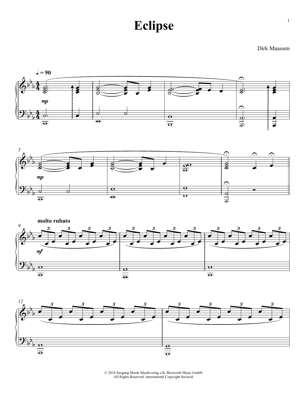 Download Dirk Maassen Eclipse Sheet Music and learn how to play Piano Solo PDF digital score in minutes