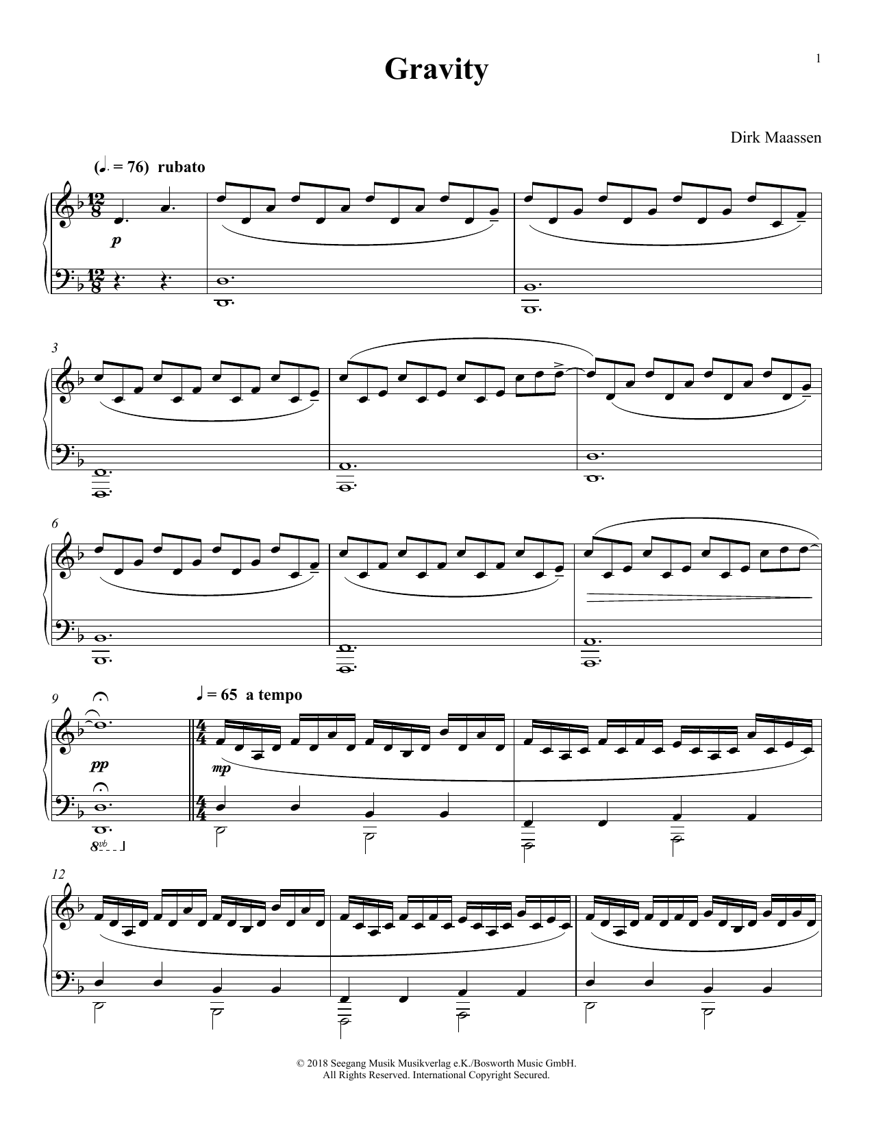 Download Dirk Maassen Gravity Sheet Music and learn how to play Piano Solo PDF digital score in minutes