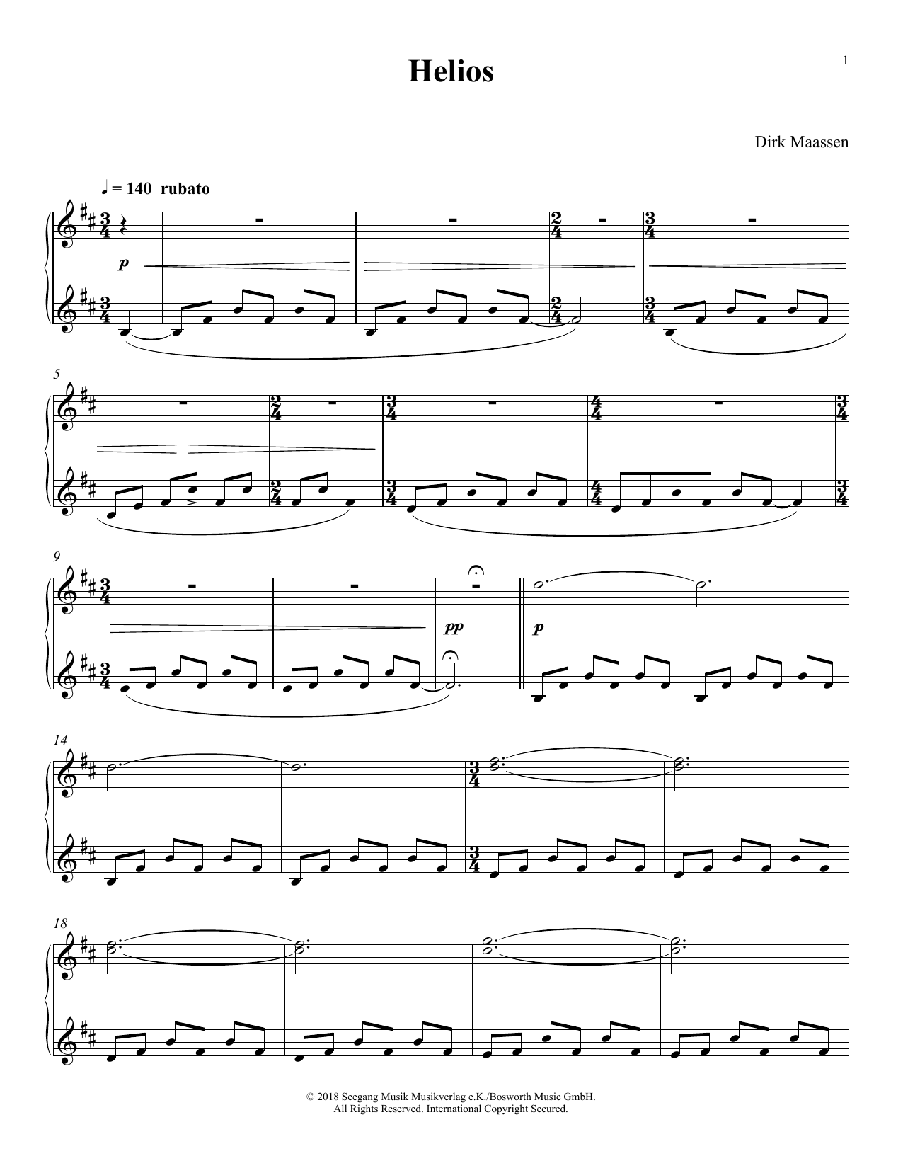 Download Dirk Maassen Helios Sheet Music and learn how to play Piano Solo PDF digital score in minutes