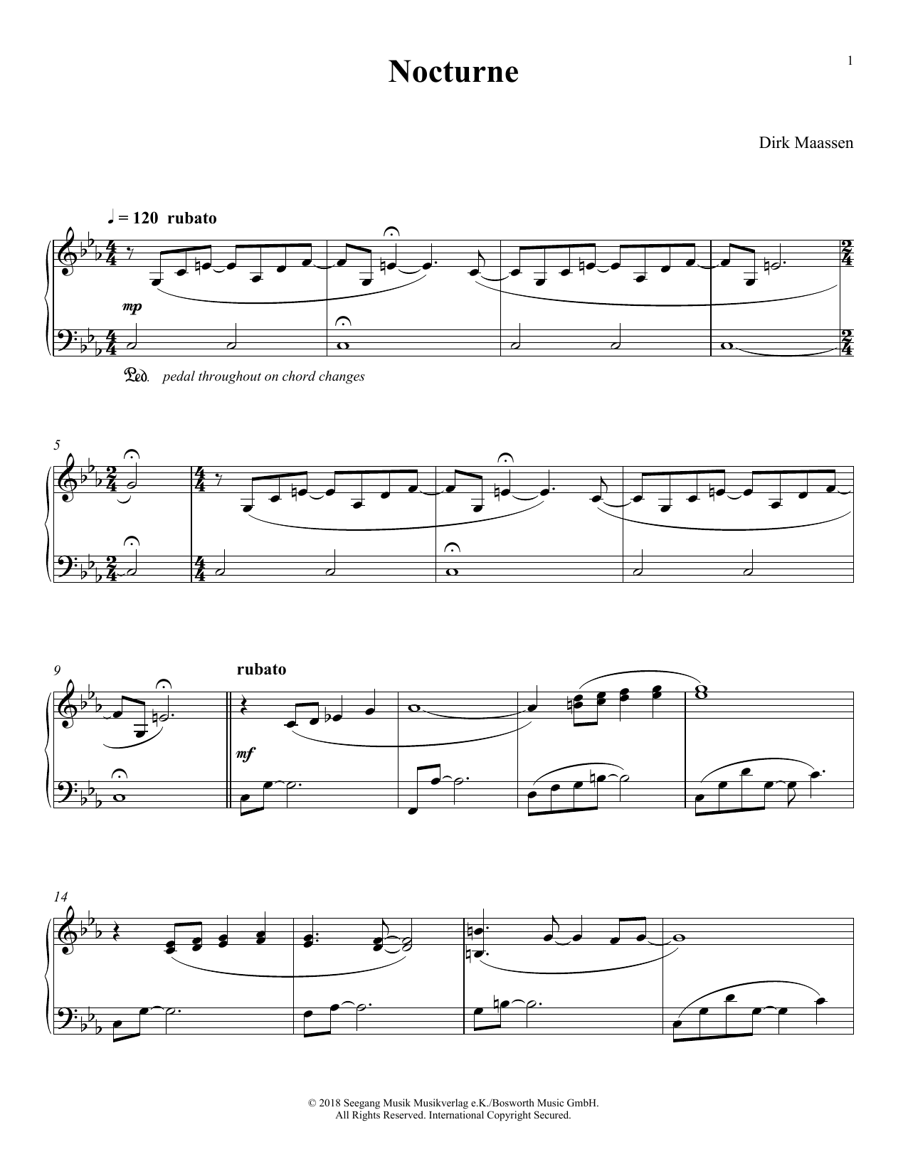 Download Dirk Maassen Nocturne Sheet Music and learn how to play Piano Solo PDF digital score in minutes