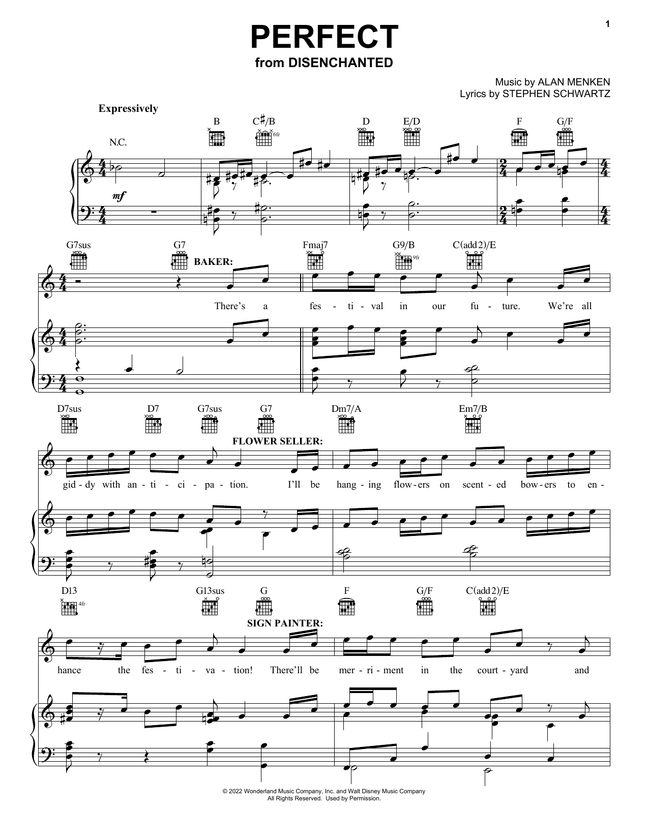 Download Disenchanted Cast Perfect (from Disenchanted) Sheet Music and learn how to play Piano, Vocal & Guitar Chords (Right-Hand Melody) PDF digital score in minutes