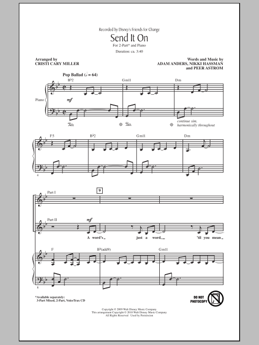 Download Cristi Cary Miller Send It On Sheet Music and learn how to play 2-Part Choir PDF digital score in minutes