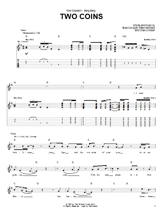 Download Dispatch Two Coins Sheet Music and learn how to play Guitar Tab PDF digital score in minutes