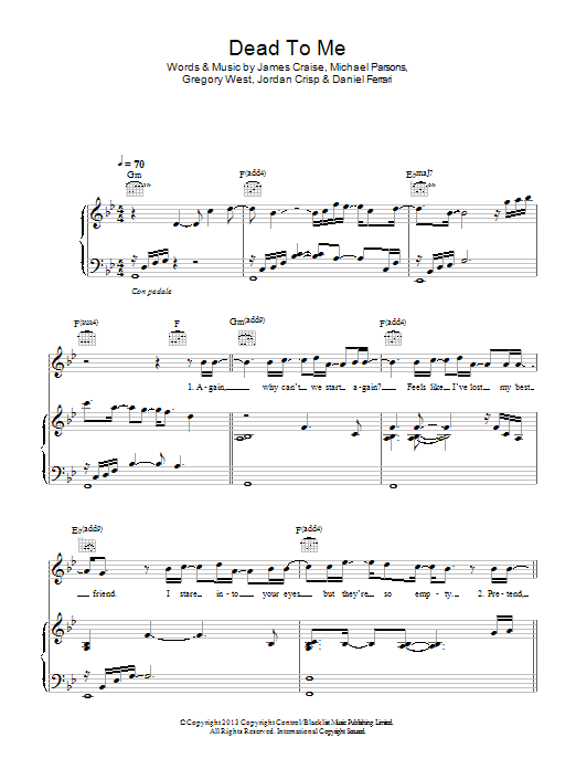 Download District 3 Dead To Me Sheet Music and learn how to play Piano, Vocal & Guitar (Right-Hand Melody) PDF digital score in minutes
