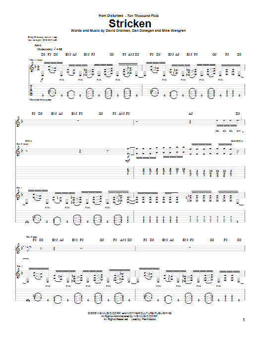 Download Disturbed Stricken Sheet Music and learn how to play Bass Guitar Tab PDF digital score in minutes