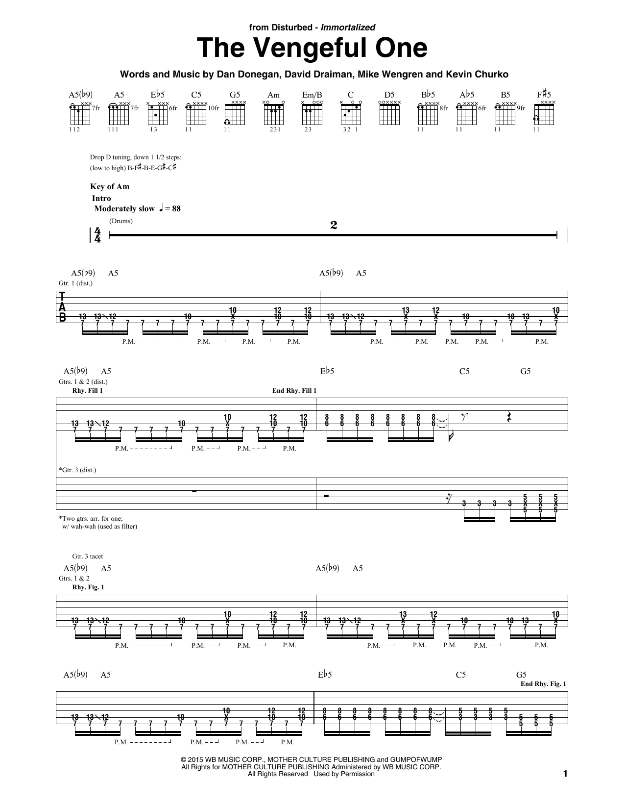 Download Disturbed The Vengeful One Sheet Music and learn how to play Guitar Tab PDF digital score in minutes