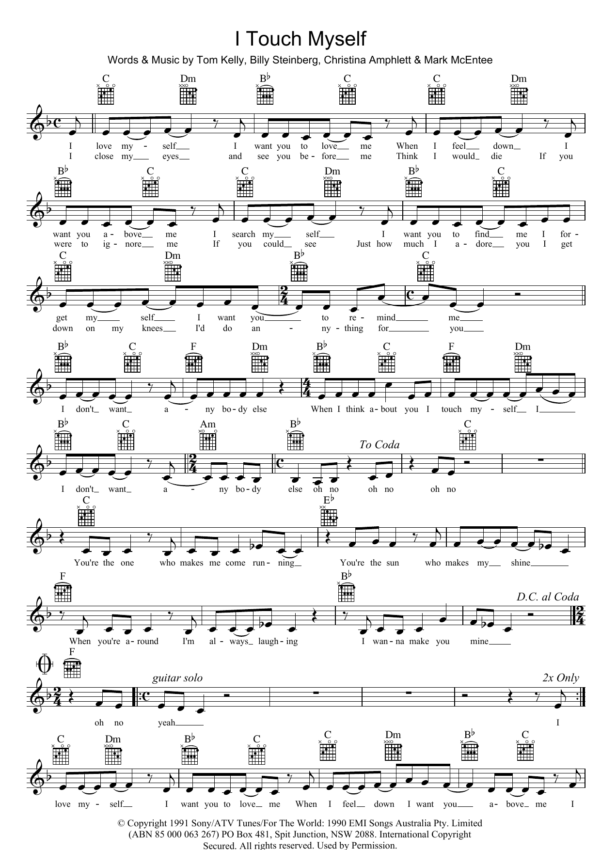 Download Divinyls I Touch Myself Sheet Music and learn how to play Ukulele PDF digital score in minutes