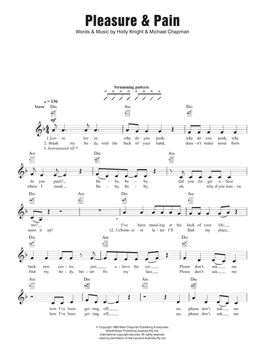 Download Divinyls Pleasure and Pain Sheet Music and learn how to play Ukulele PDF digital score in minutes