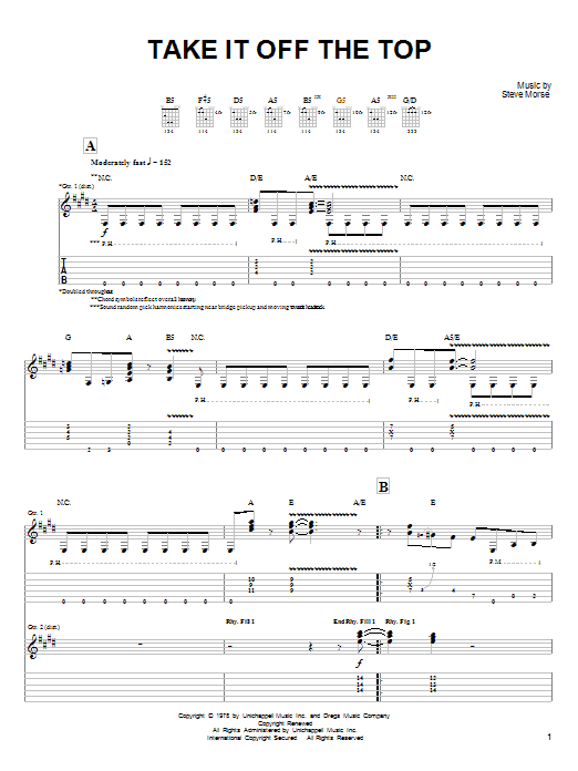 Download Dixie Dregs Take It Off The Top Sheet Music and learn how to play Guitar Tab PDF digital score in minutes