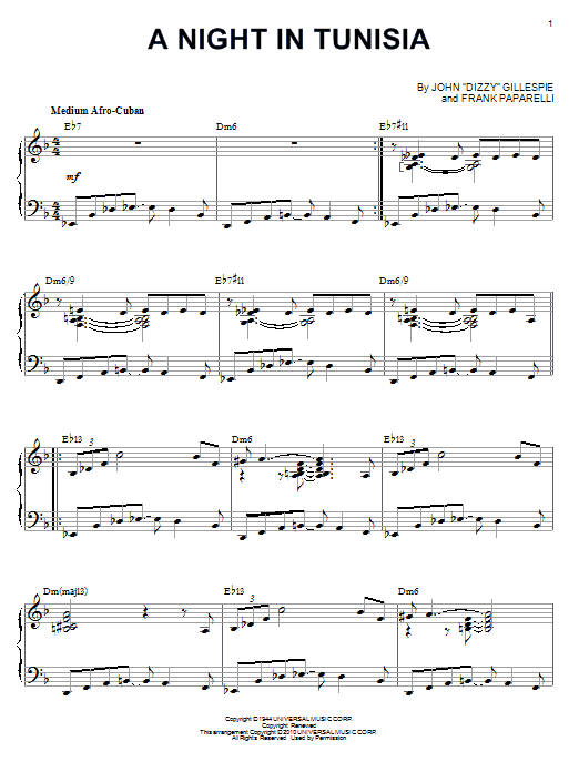 Download Dizzy Gillespie A Night In Tunisia Sheet Music and learn how to play Piano PDF digital score in minutes