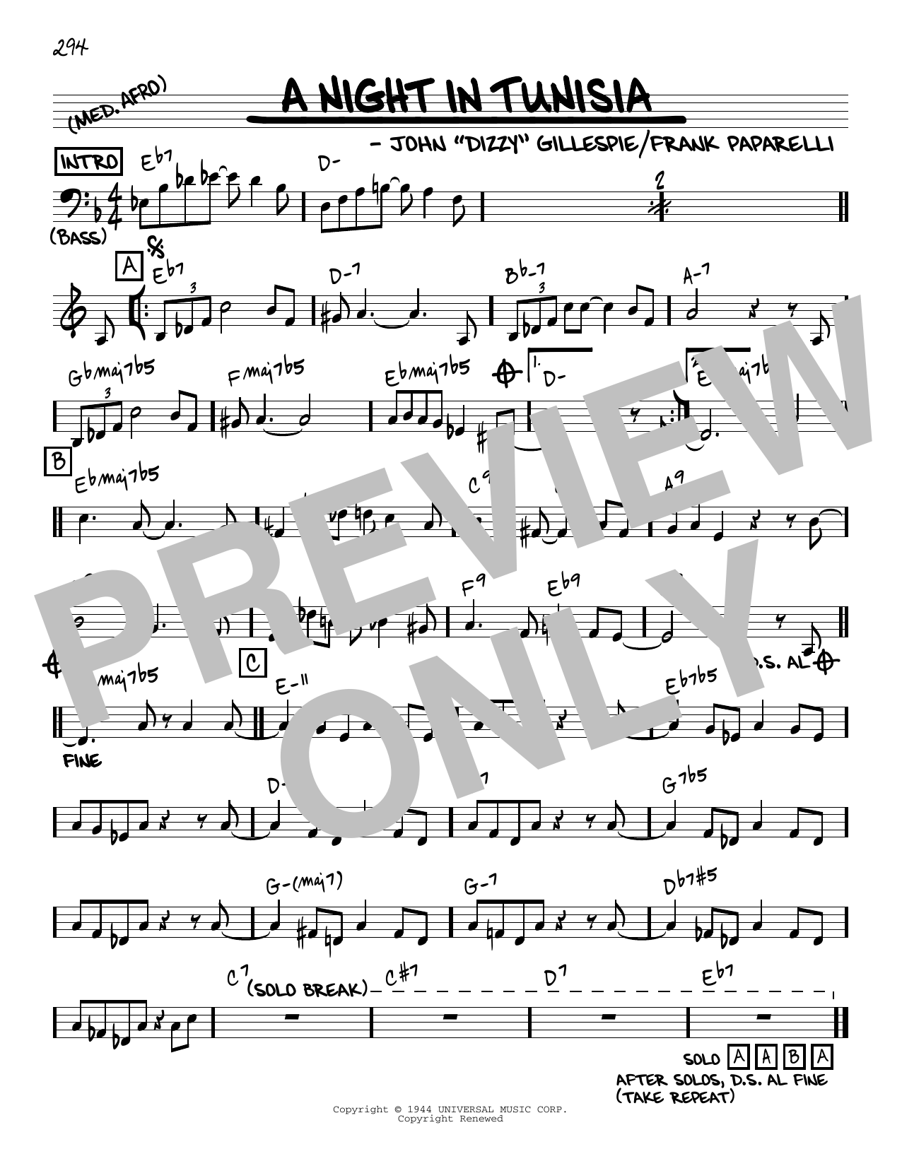 Download Dizzy Gillespie A Night In Tunisia [Reharmonized version] (arr. Jack Grassel) Sheet Music and learn how to play Real Book – Melody & Chords PDF digital score in minutes
