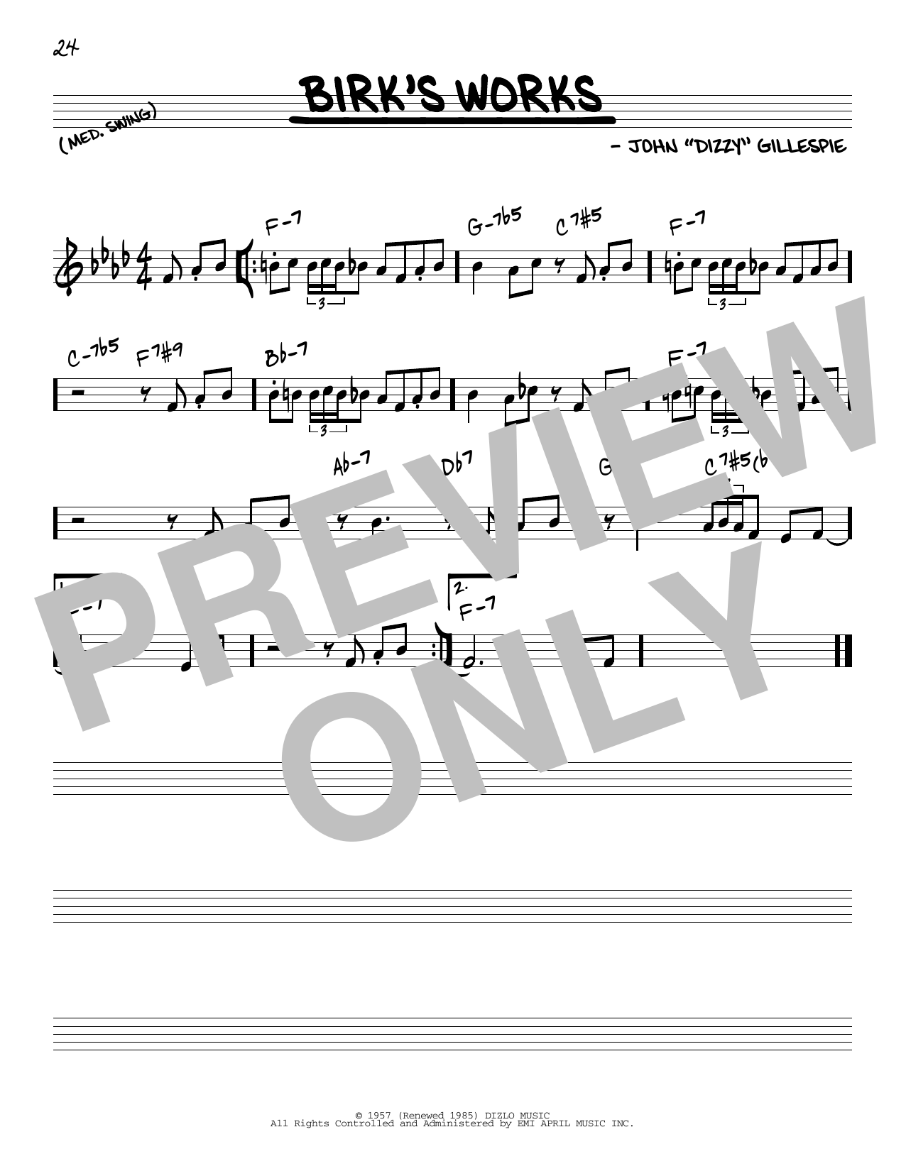 Download Dizzy Gillespie Birk's Works Sheet Music and learn how to play Piano PDF digital score in minutes