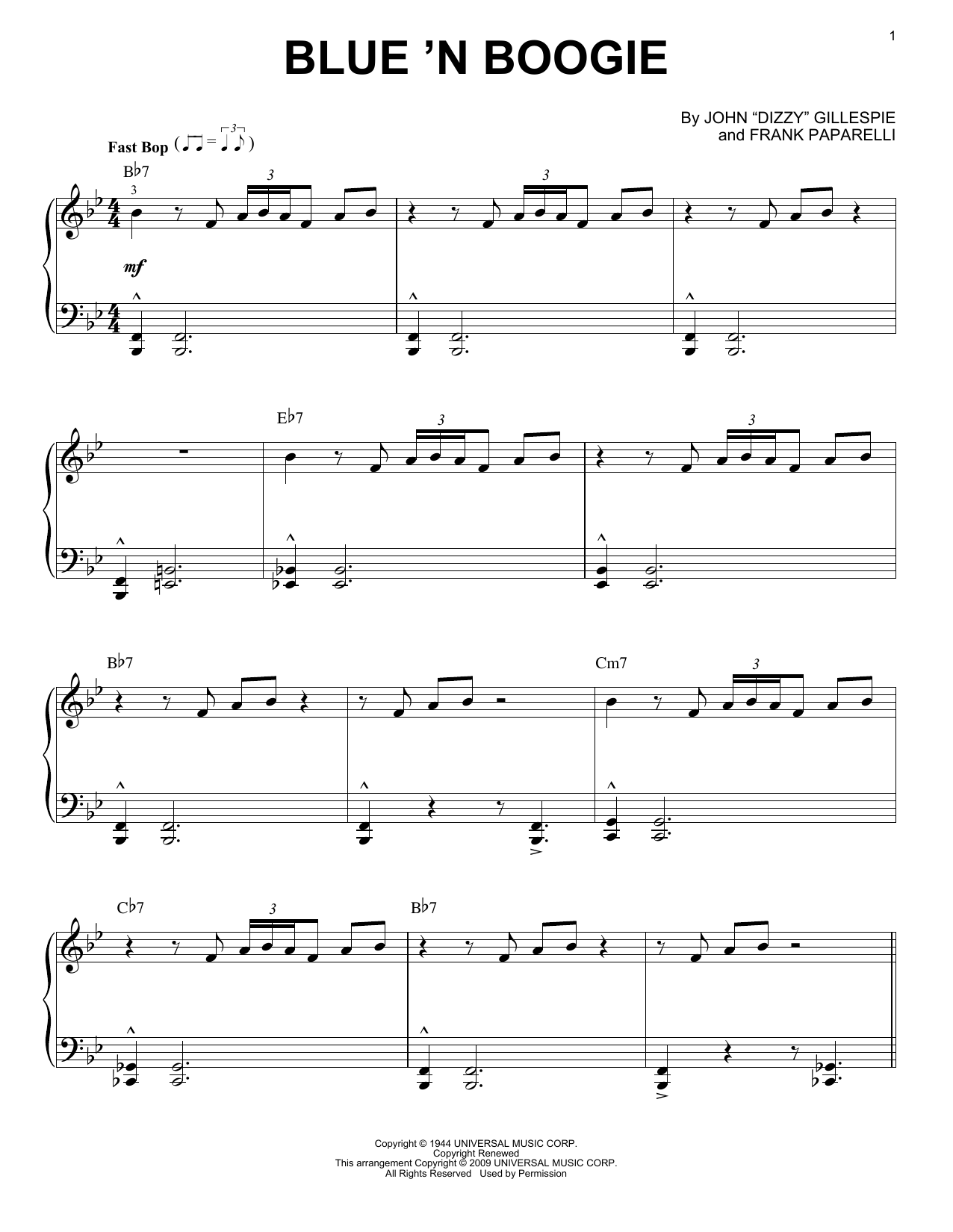 Download Dizzy Gillespie Blue 'N Boogie [Jazz version] Sheet Music and learn how to play Piano Solo PDF digital score in minutes