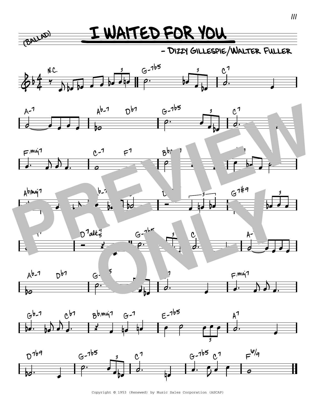 Download Dizzy Gillespie I Waited For You Sheet Music and learn how to play Real Book – Melody & Chords PDF digital score in minutes