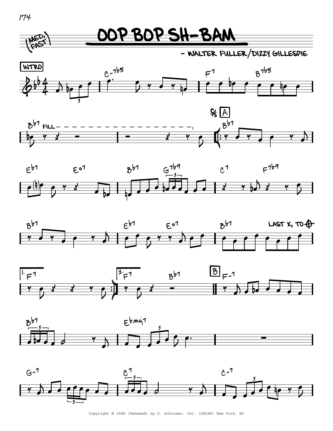 Download Dizzy Gillespie Oop Bop Sh-Bam Sheet Music and learn how to play Real Book – Melody & Chords PDF digital score in minutes