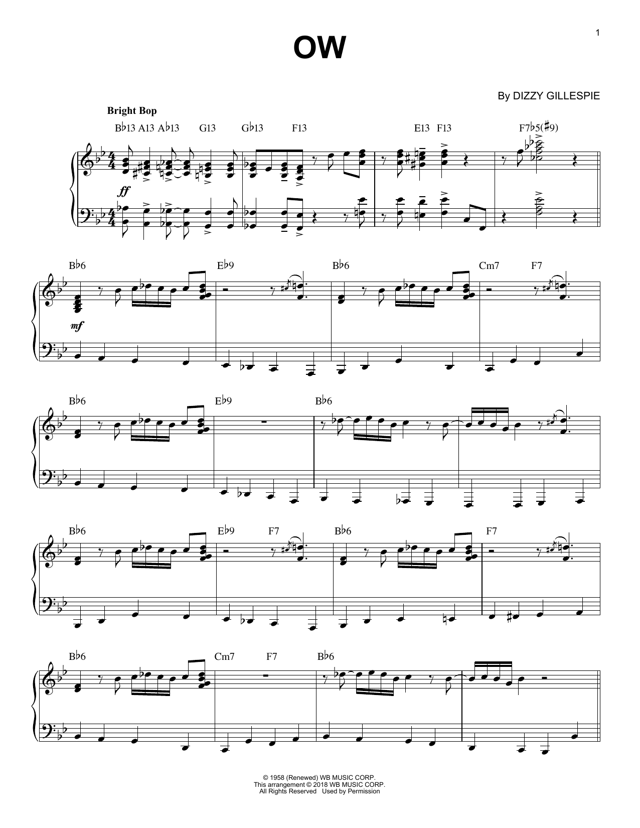 Download Dizzy Gillespie Ow Sheet Music and learn how to play Piano PDF digital score in minutes