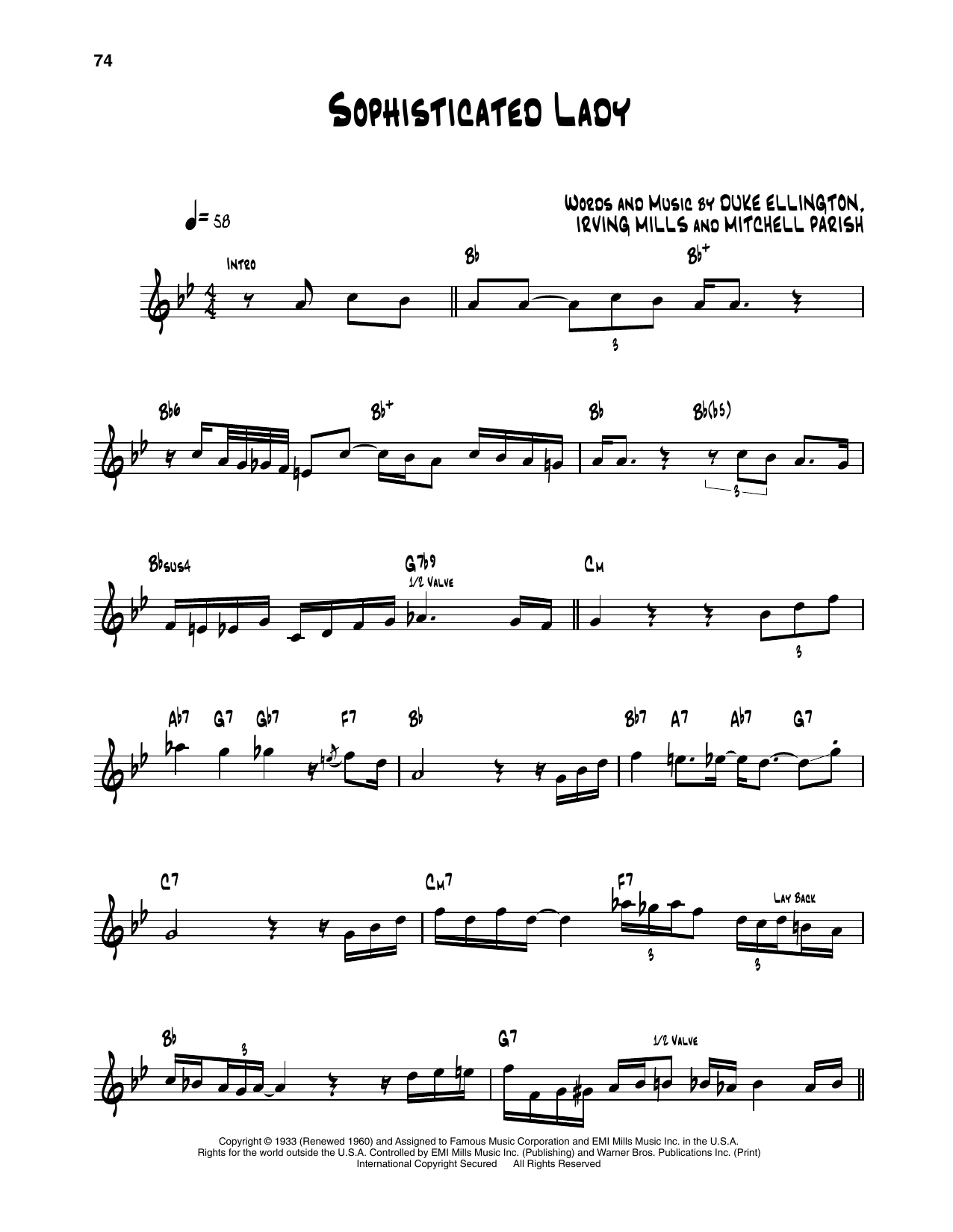 Download Dizzy Gillespie Sophisticated Lady Sheet Music and learn how to play Trumpet Transcription PDF digital score in minutes