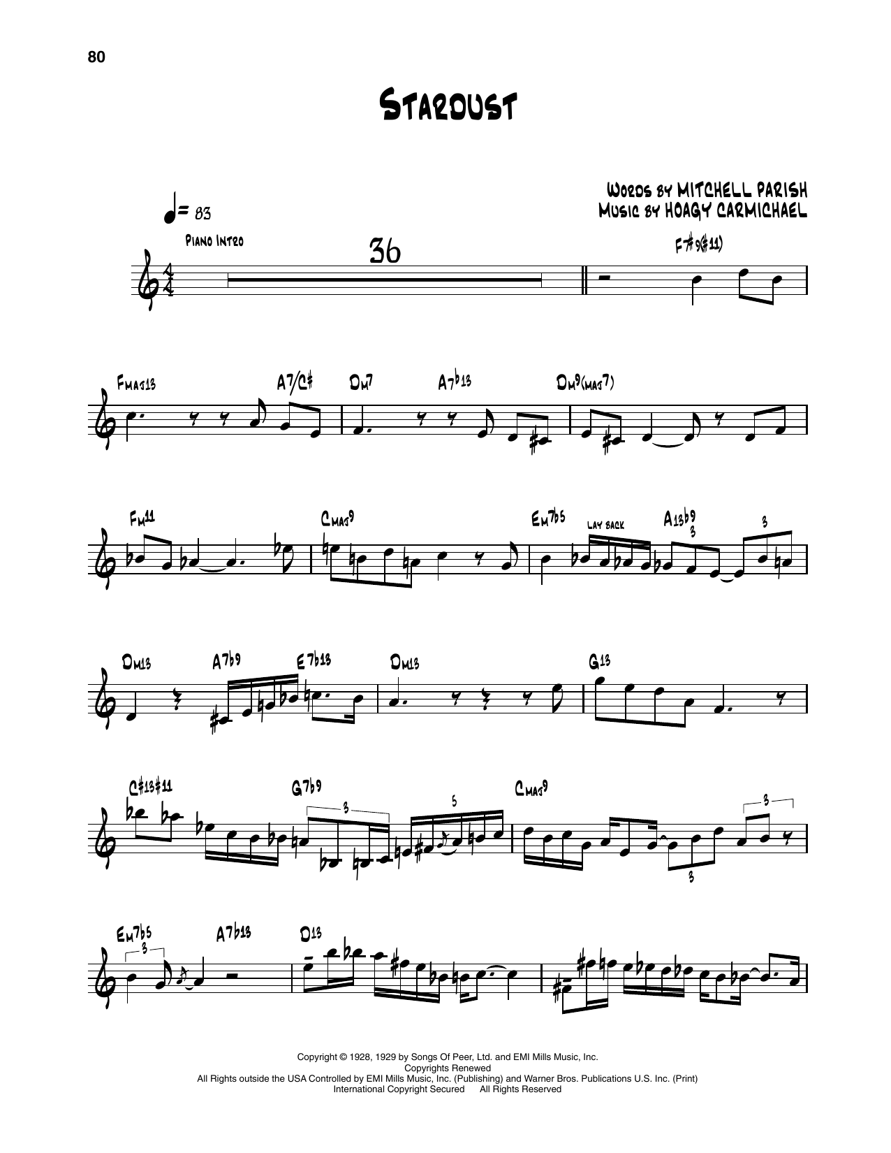 Download Dizzy Gillespie Stardust Sheet Music and learn how to play Trumpet Transcription PDF digital score in minutes