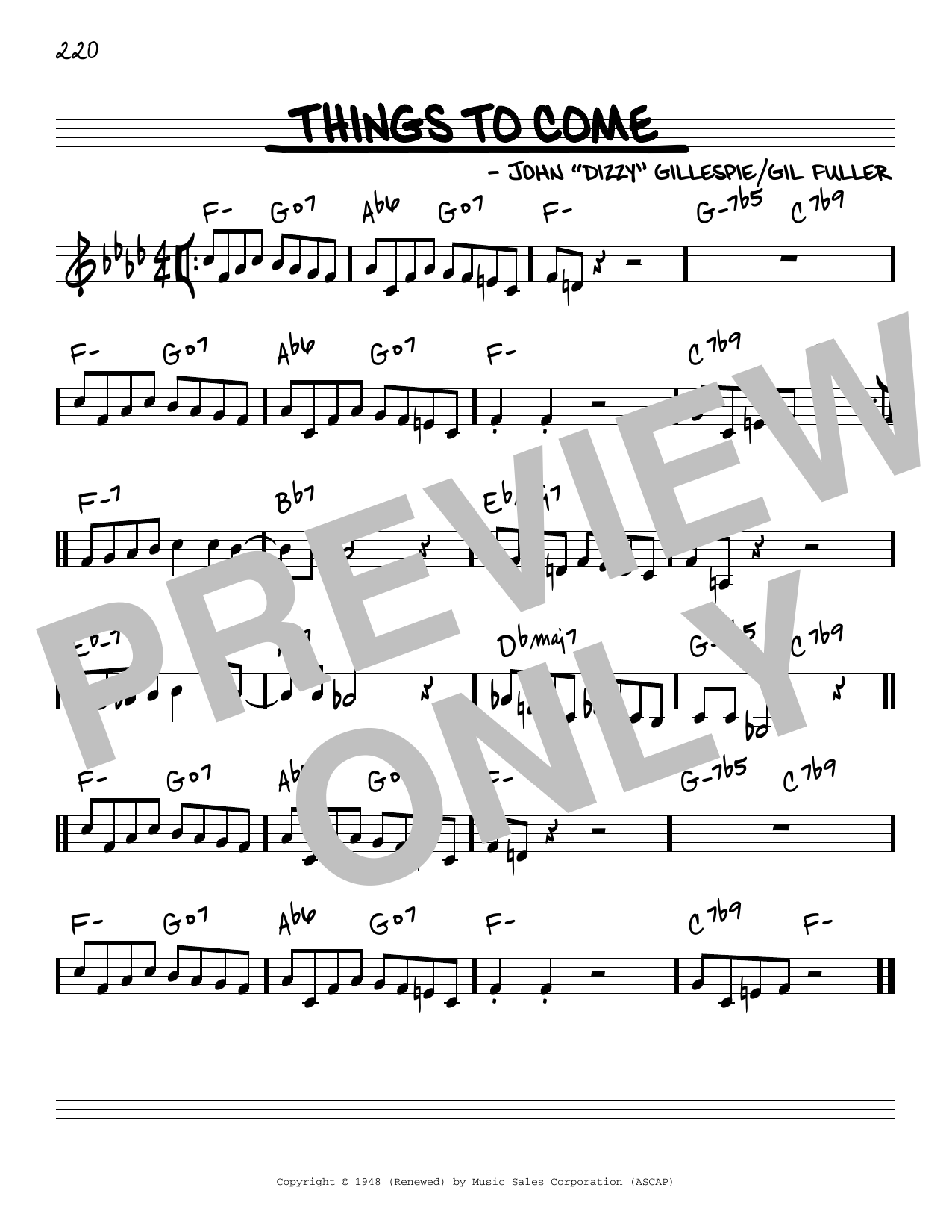 Download Dizzy Gillespie Things To Come Sheet Music and learn how to play Real Book - Melody & Chords - C Instruments PDF digital score in minutes