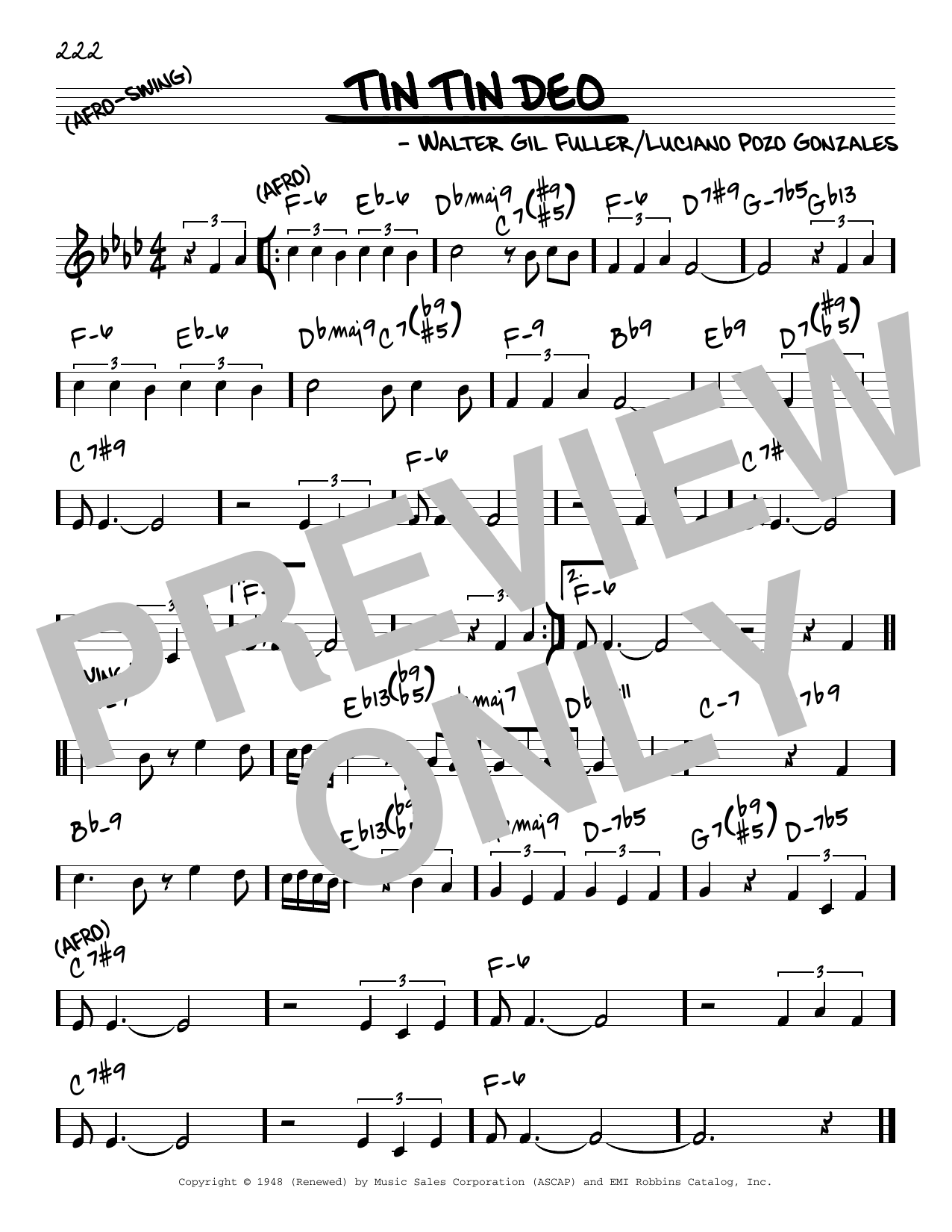Download Dizzy Gillespie Tin Tin Deo Sheet Music and learn how to play Real Book – Melody & Chords PDF digital score in minutes