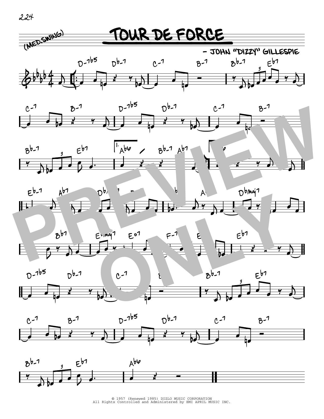 Download Dizzy Gillespie Tour De Force Sheet Music and learn how to play Real Book - Melody & Chords - C Instruments PDF digital score in minutes