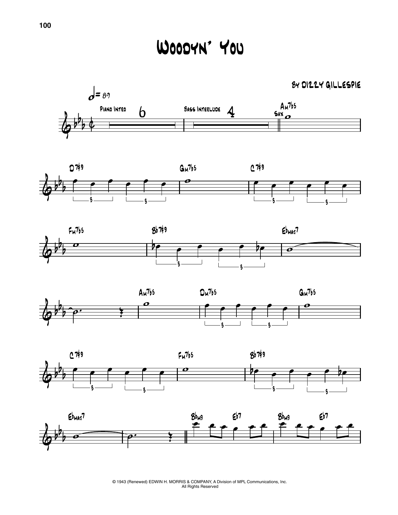 Download Dizzy Gillespie Woody 'n You Sheet Music and learn how to play Trumpet Transcription PDF digital score in minutes