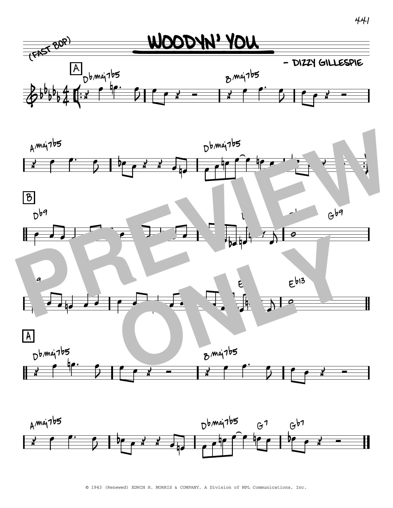 Download Dizzy Gillespie Woodyn' You [Reharmonized version] (arr. Jack Grassel) Sheet Music and learn how to play Real Book – Melody & Chords PDF digital score in minutes