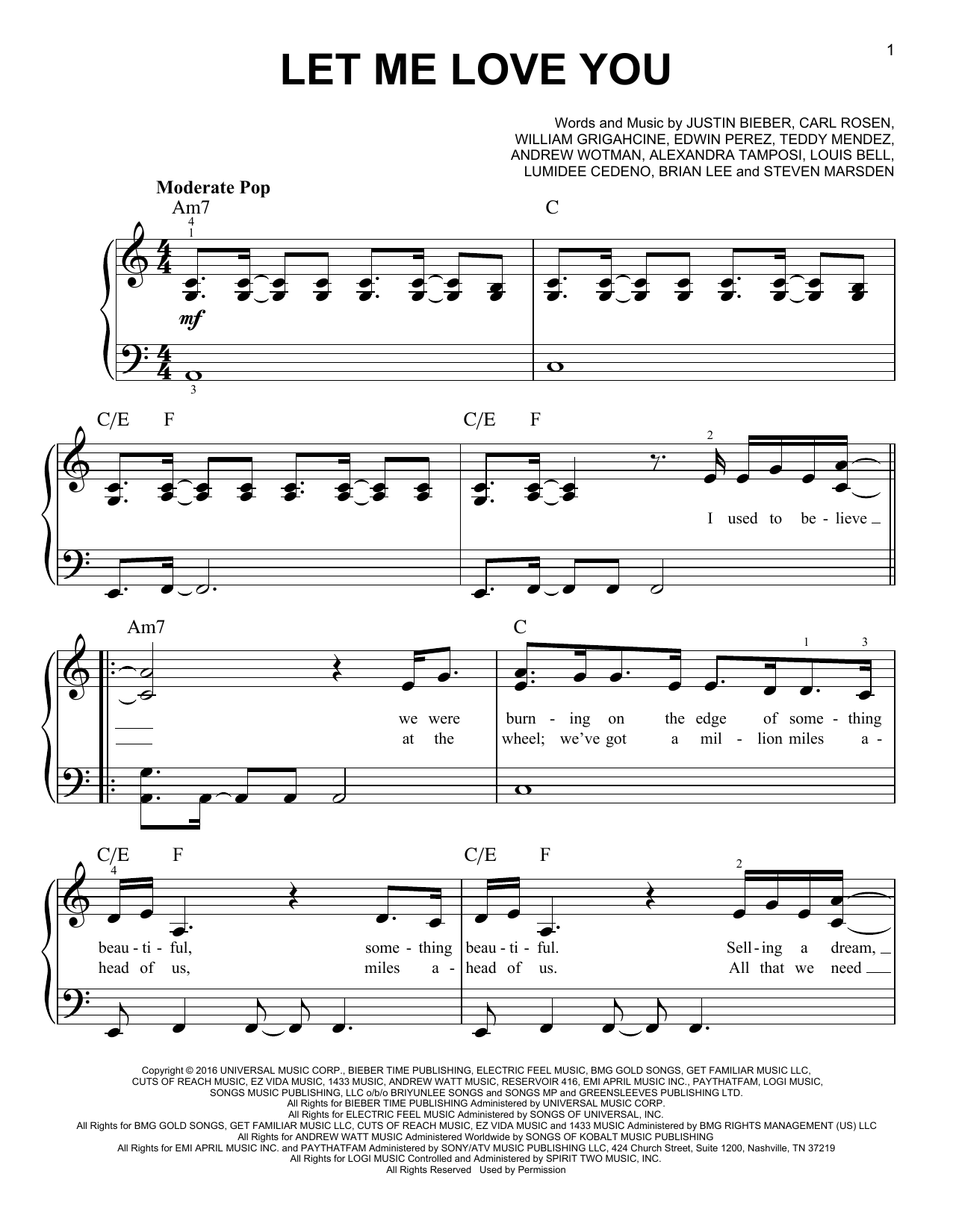Download DJ Snake Let Me Love You (feat. Justin Bieber) Sheet Music and learn how to play Piano (Big Notes) PDF digital score in minutes
