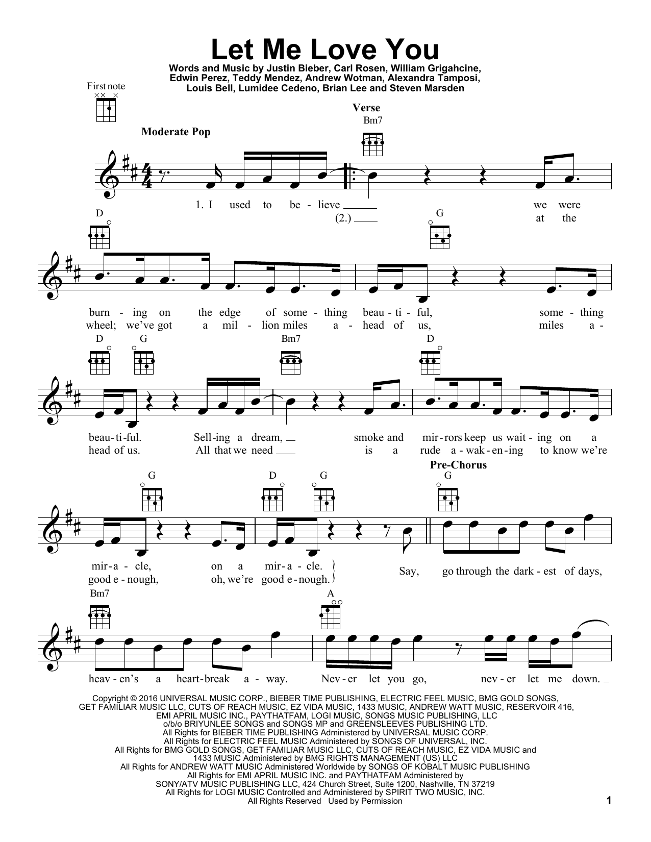 Download DJ Snake Feat. Justin Bieber Let Me Love You Sheet Music and learn how to play Ukulele PDF digital score in minutes