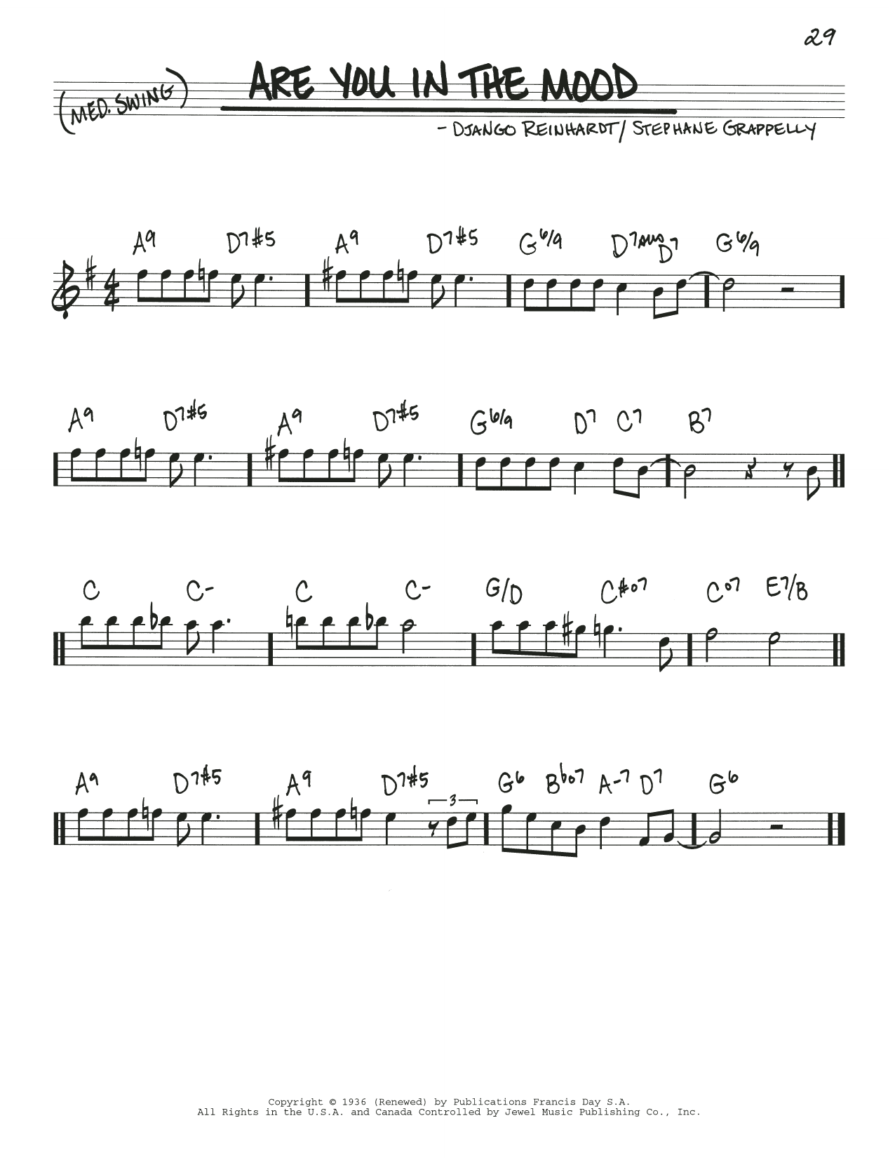 Download Django Reinhardt Are You In The Mood Sheet Music and learn how to play Real Book – Melody & Chords PDF digital score in minutes