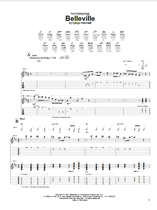 Download Django Reinhardt Belleville Sheet Music and learn how to play Guitar Tab PDF digital score in minutes